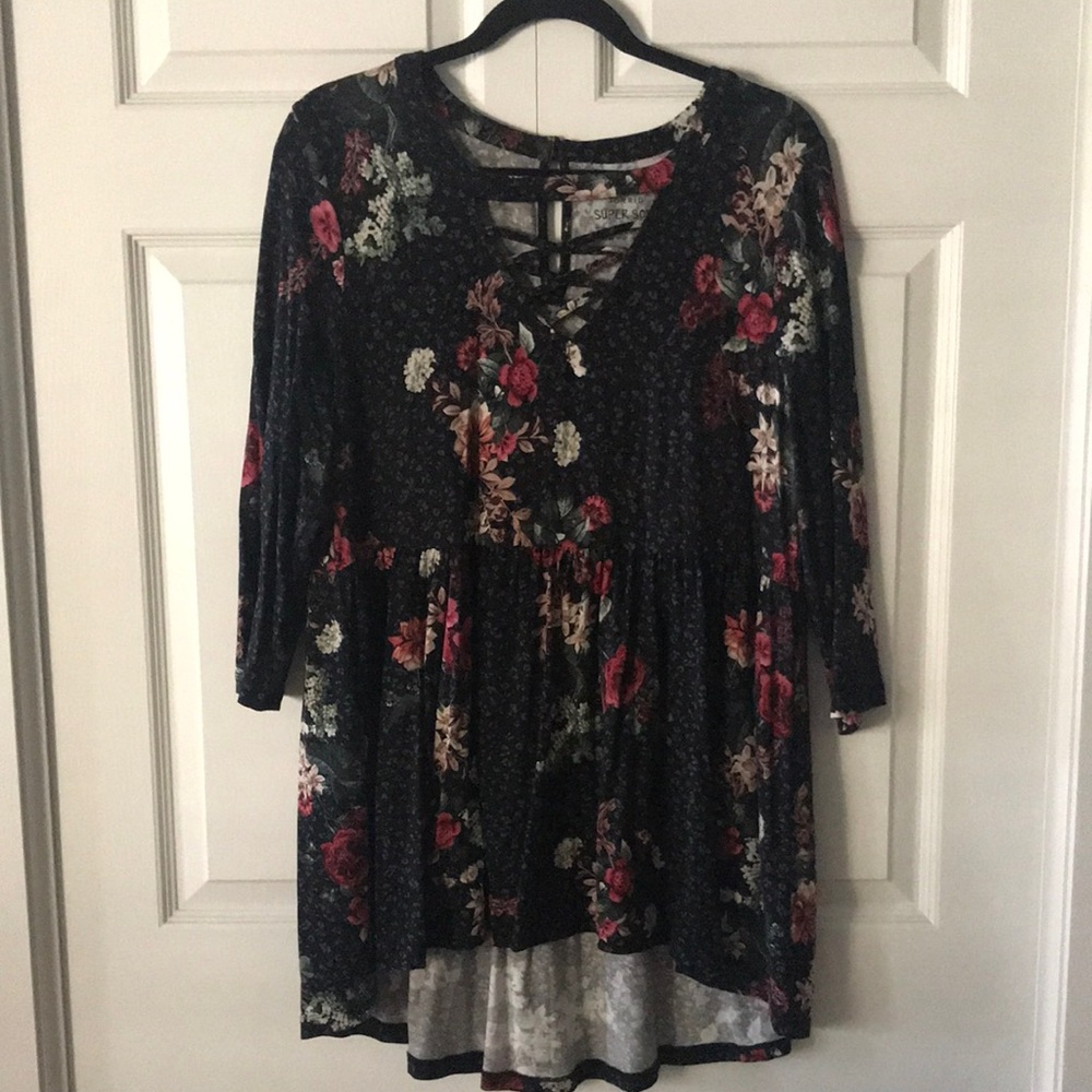 Torrid Peplum Floral High Low Super Soft Knit Tunic Top